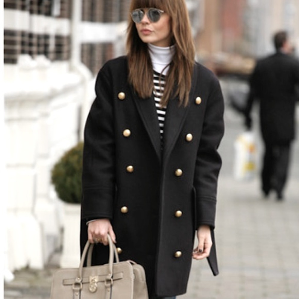 Balmain x H&M dark navy double breasted wool coat with gold buttons Size 4